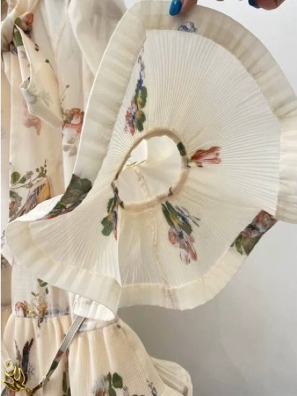 Zimmermann Cream Floral Tie-Neck Tiered Mini Dress - Picture 7 of 10